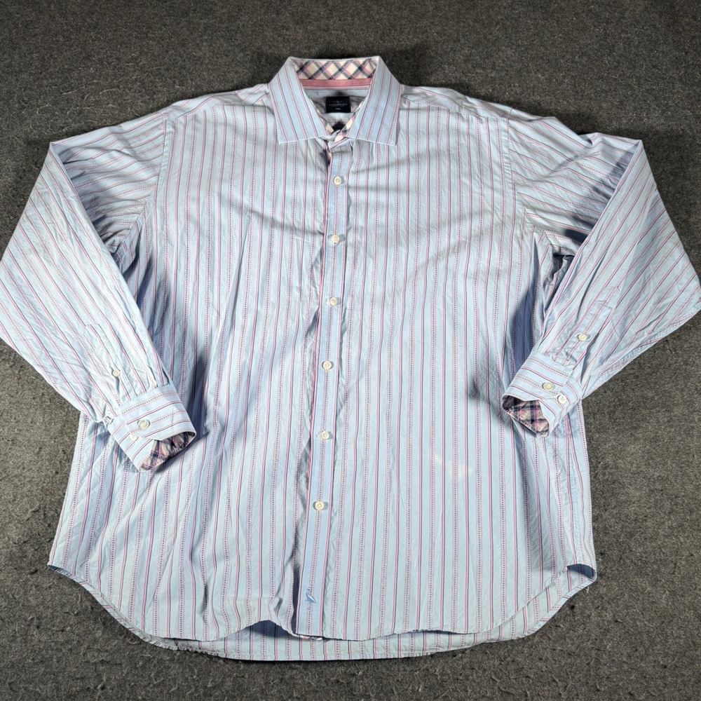 Tailorbyrd Collection Mens XXL Blue Pink Striped Long Sleeve Button Down Shirt